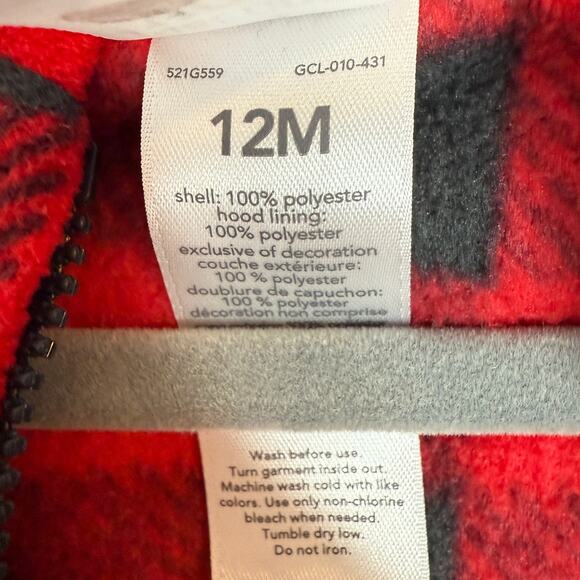 Carter's Cat & Jack Buffalo Plaid Fleece Sherpa Bear Outfit Set Size 12 Months - Picture 5 of 9